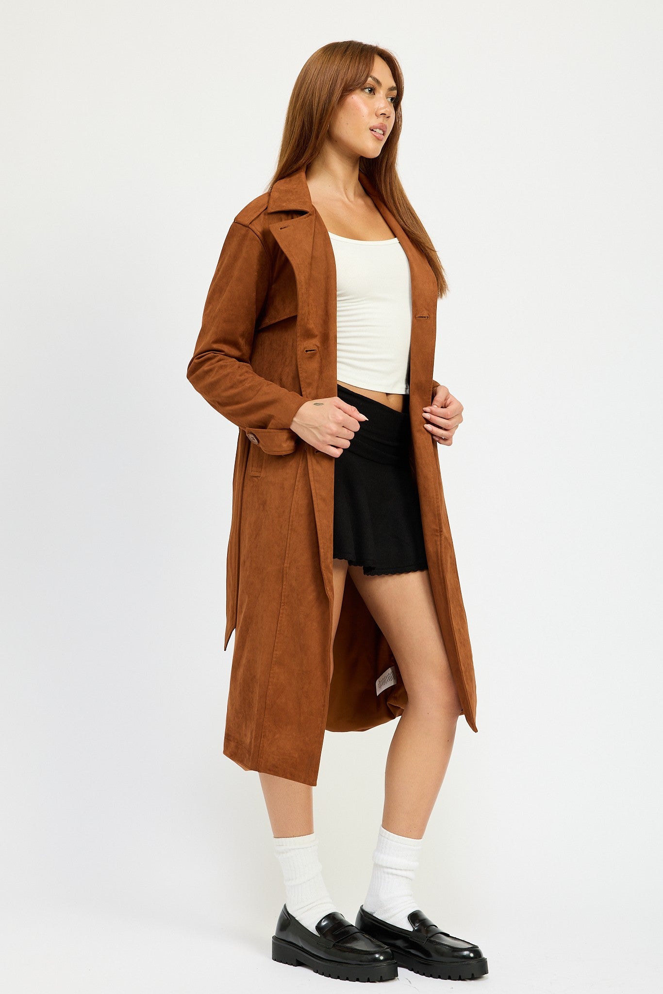 Faux Suede Trench Coat Clothing Emory Park   