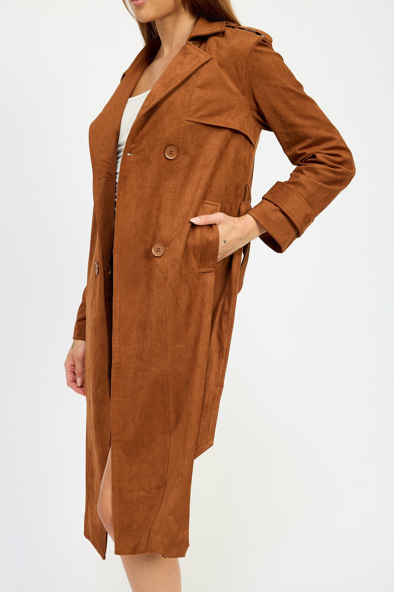 Faux Suede Trench Coat Clothing Emory Park   