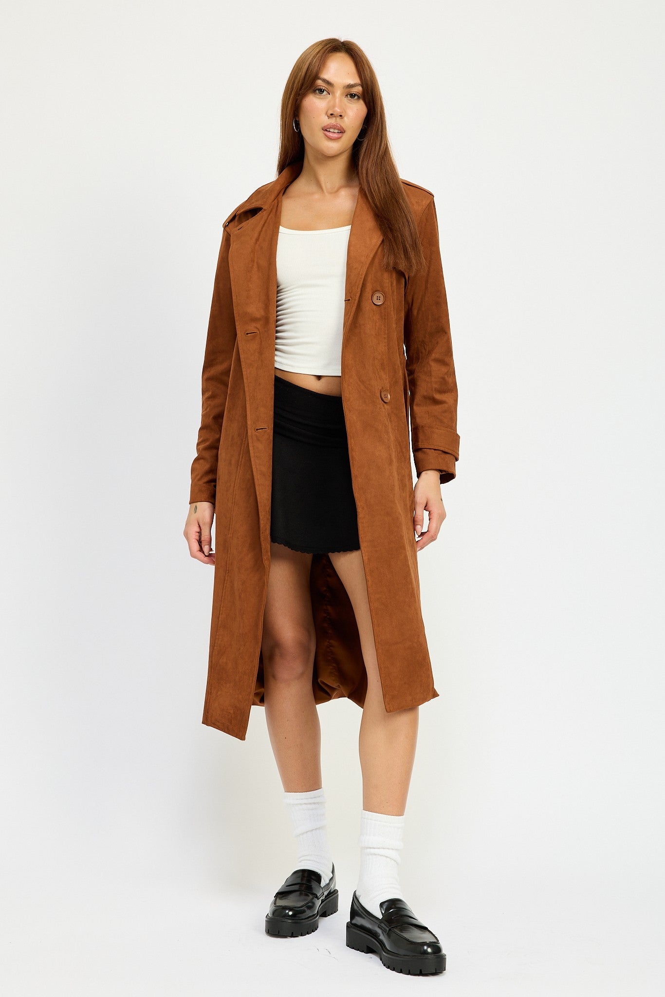 Faux Suede Trench Coat Clothing Emory Park   