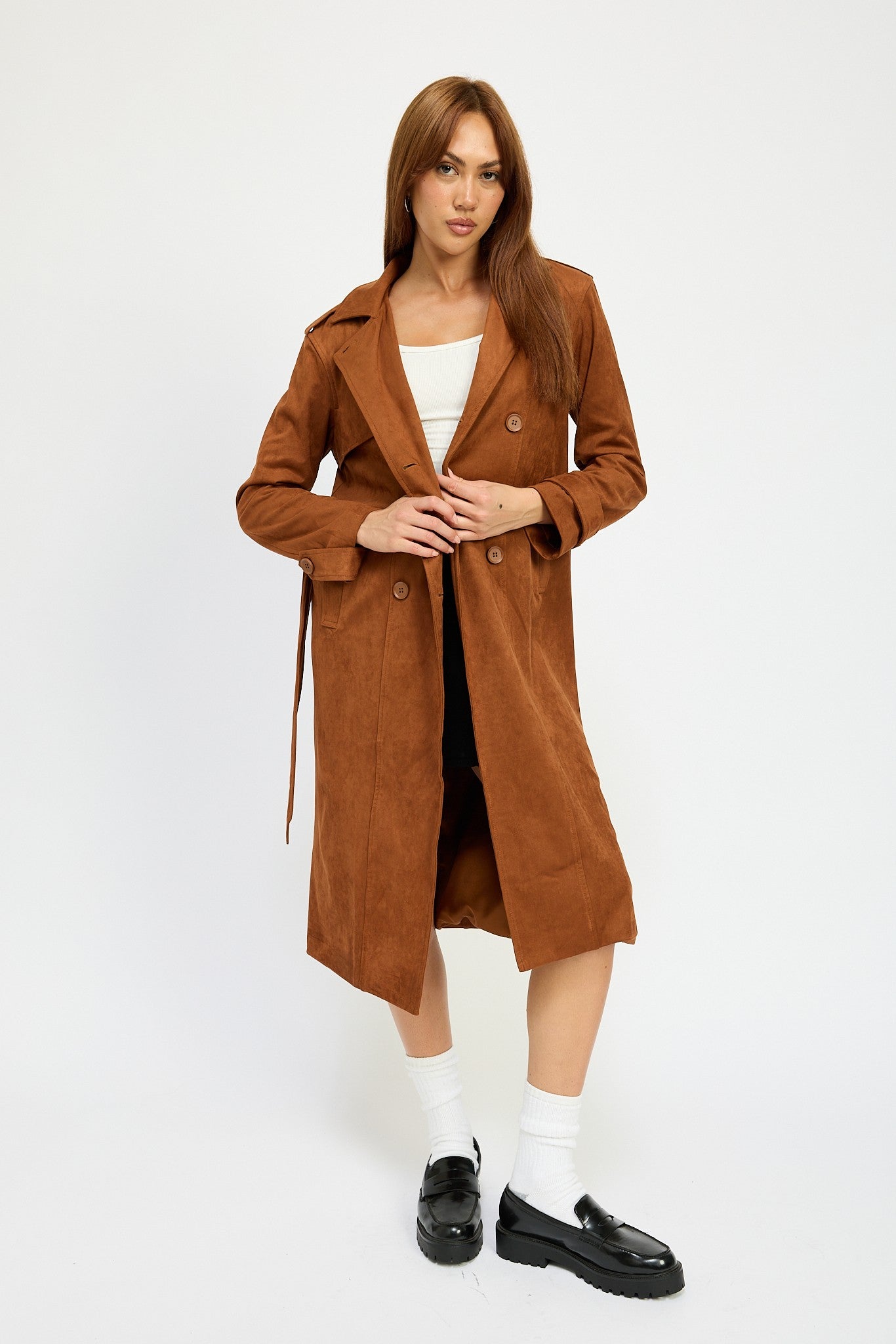 Faux Suede Trench Coat Clothing Emory Park   