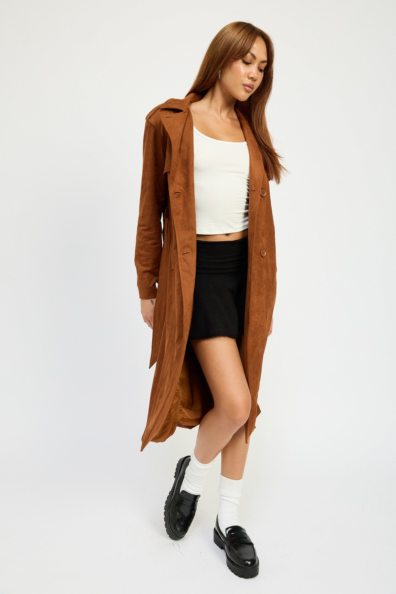 Faux Suede Trench Coat Clothing Emory Park   