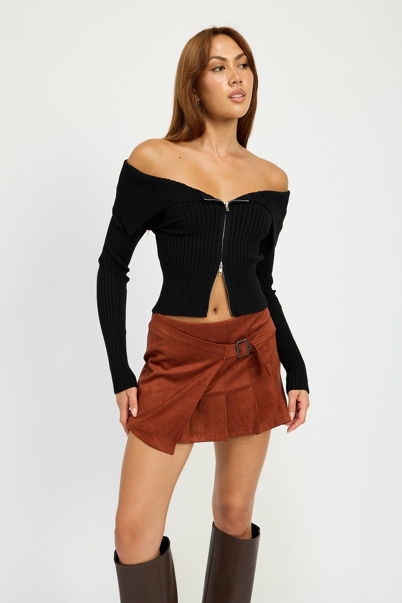 Wrapped Buckle Belt Mini Skirt Clothing Emory Park   