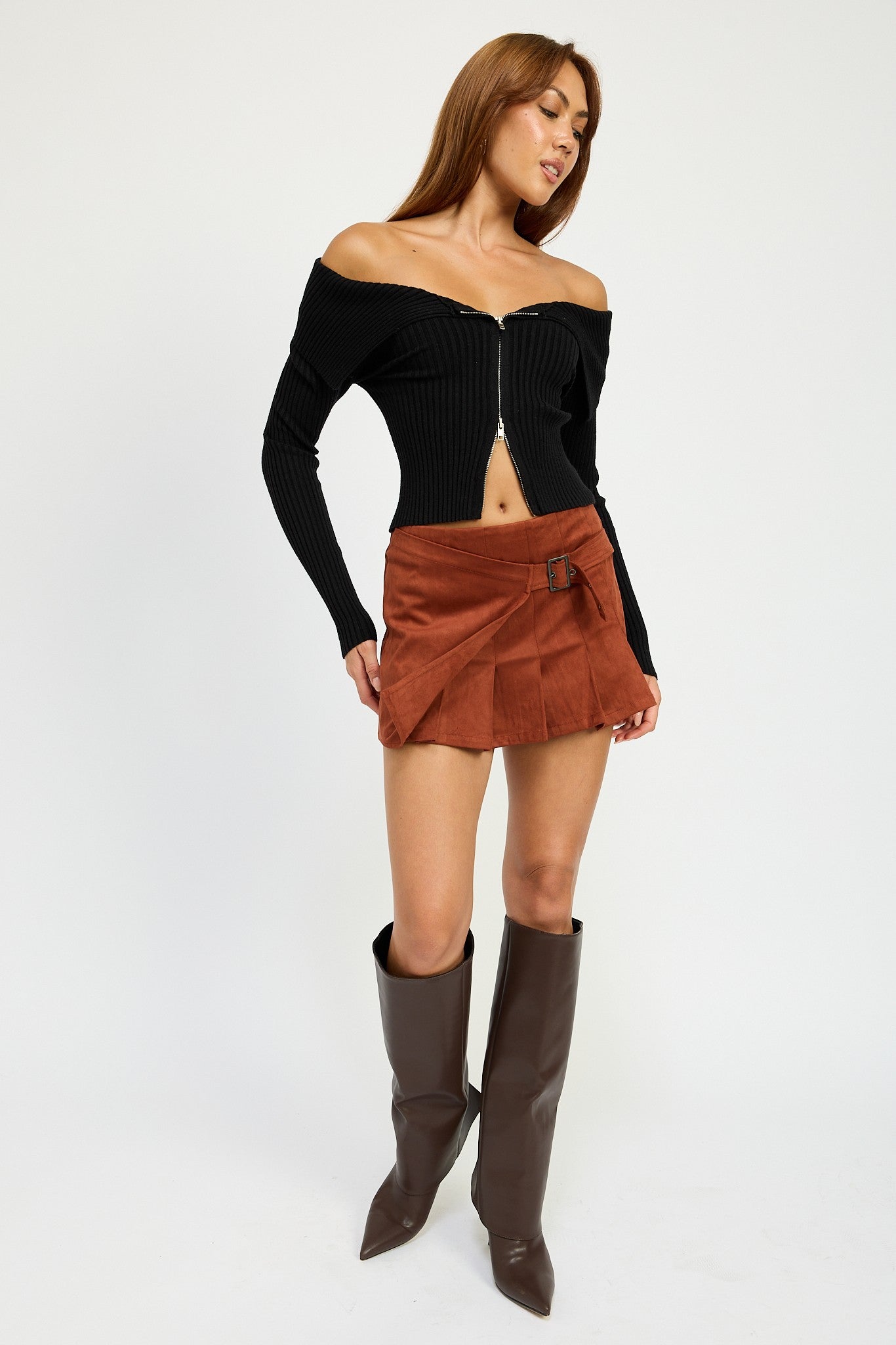 Wrapped Buckle Belt Mini Skirt Clothing Emory Park   