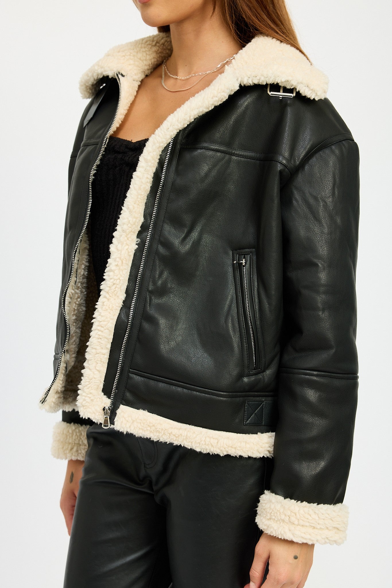 Shearling Moto Jacket Clothing Emory Park BLACK S 