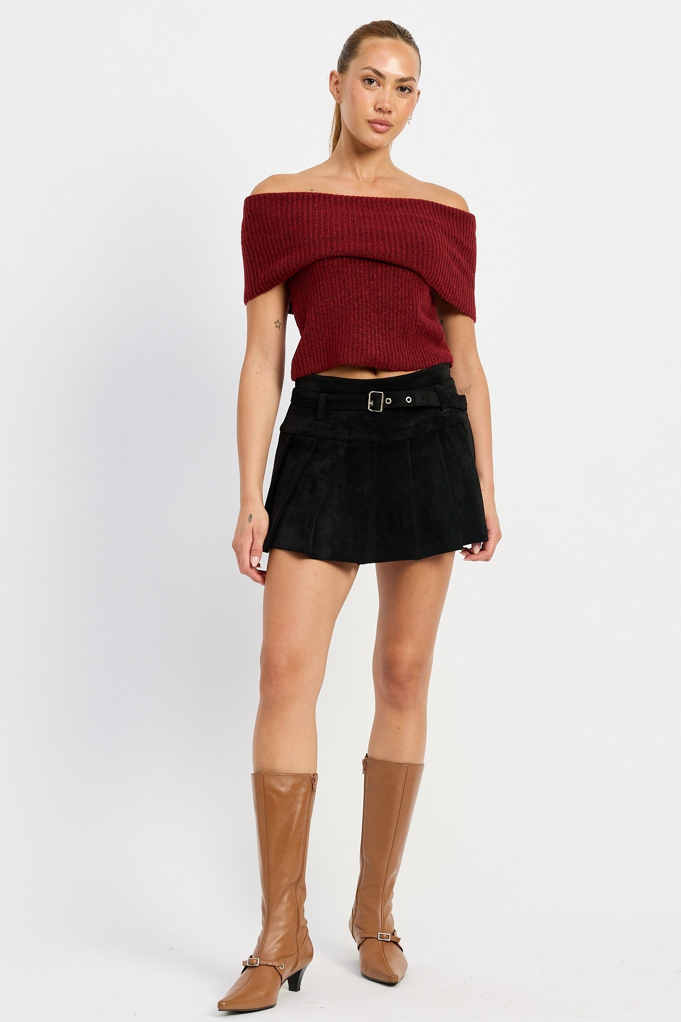 Pleated Suede Skort With Belt Clothing Emory Park   