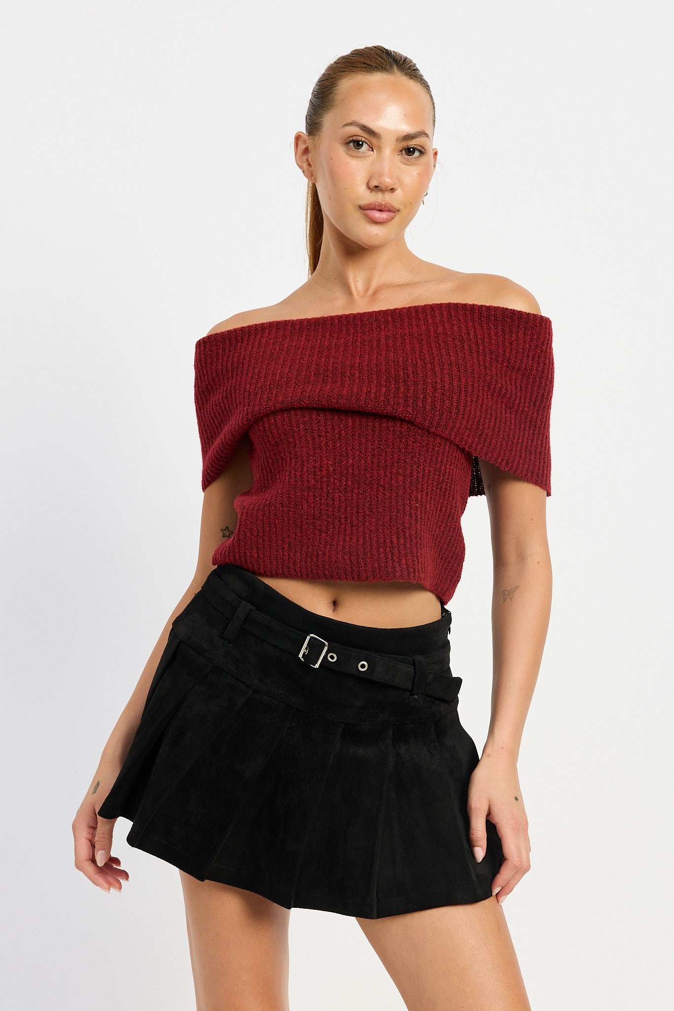 Pleated Suede Skort With Belt Clothing Emory Park   