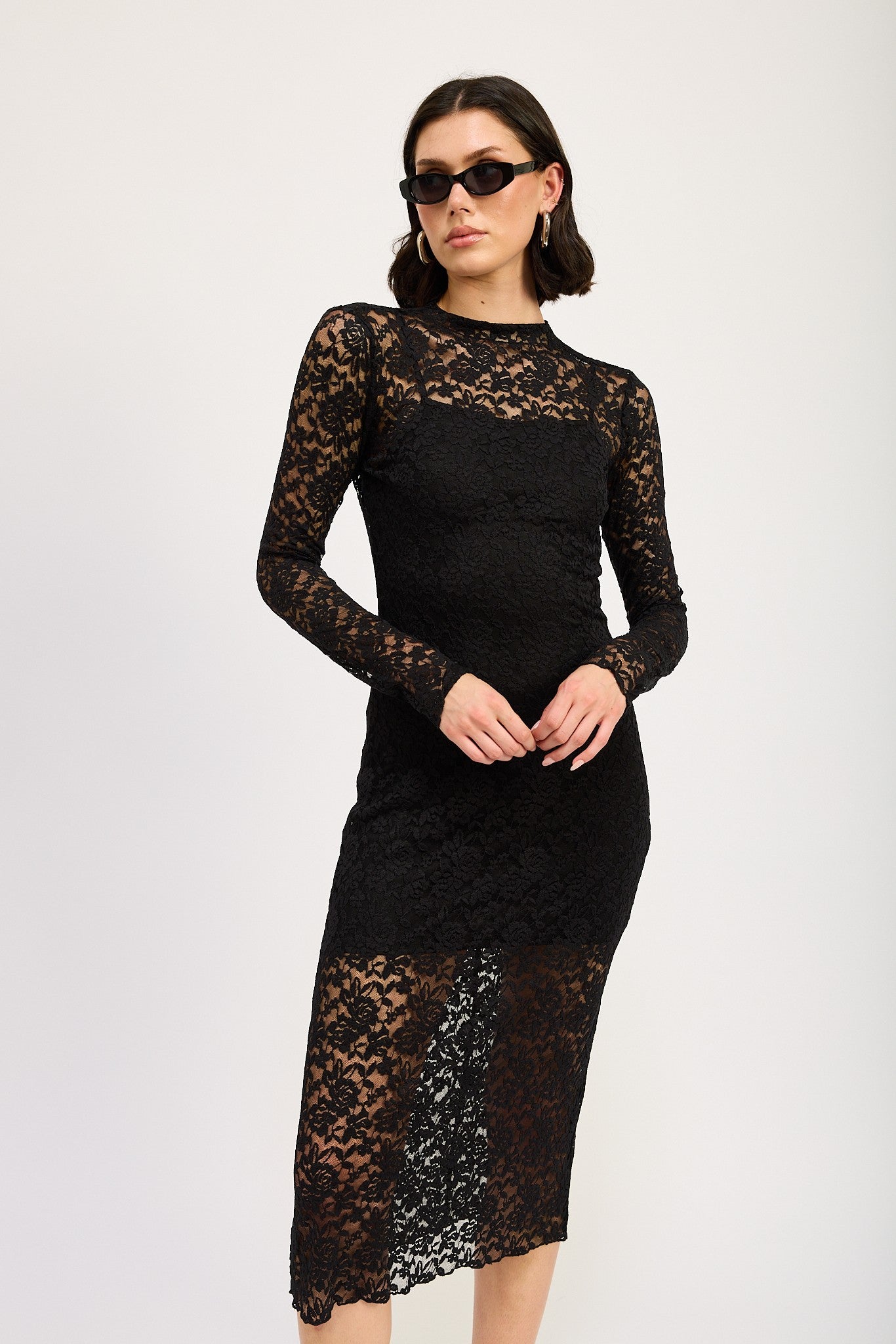 Mock Neck Midi Lace Dress Clothing Emory Park   