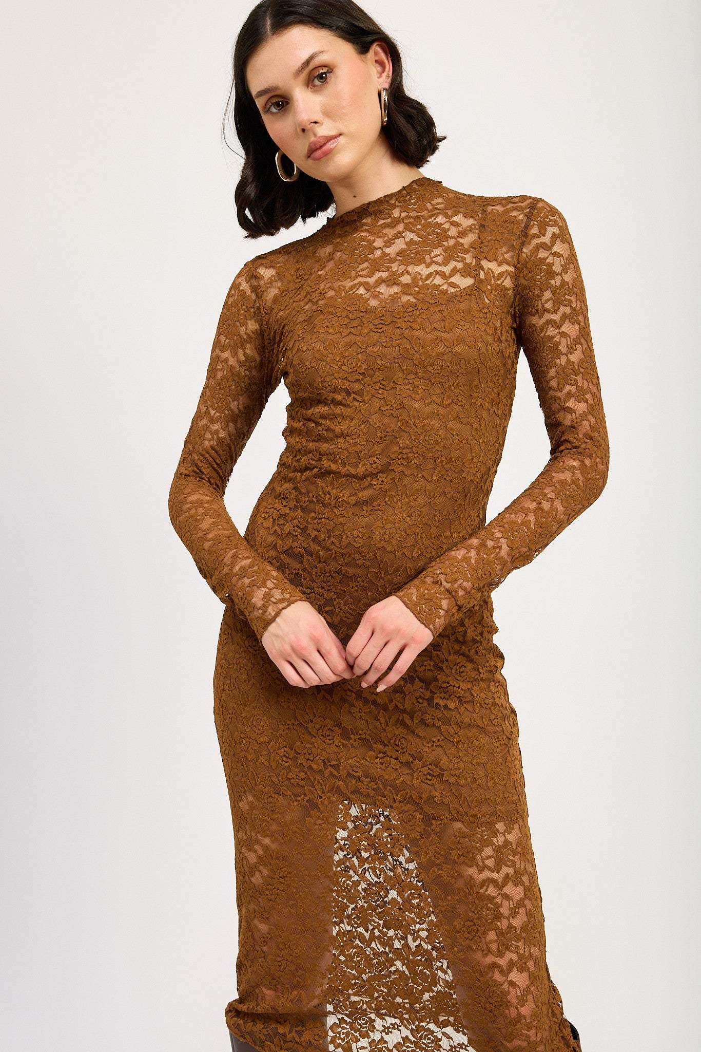 Mock Neck Midi Lace Dress Clothing Emory Park   