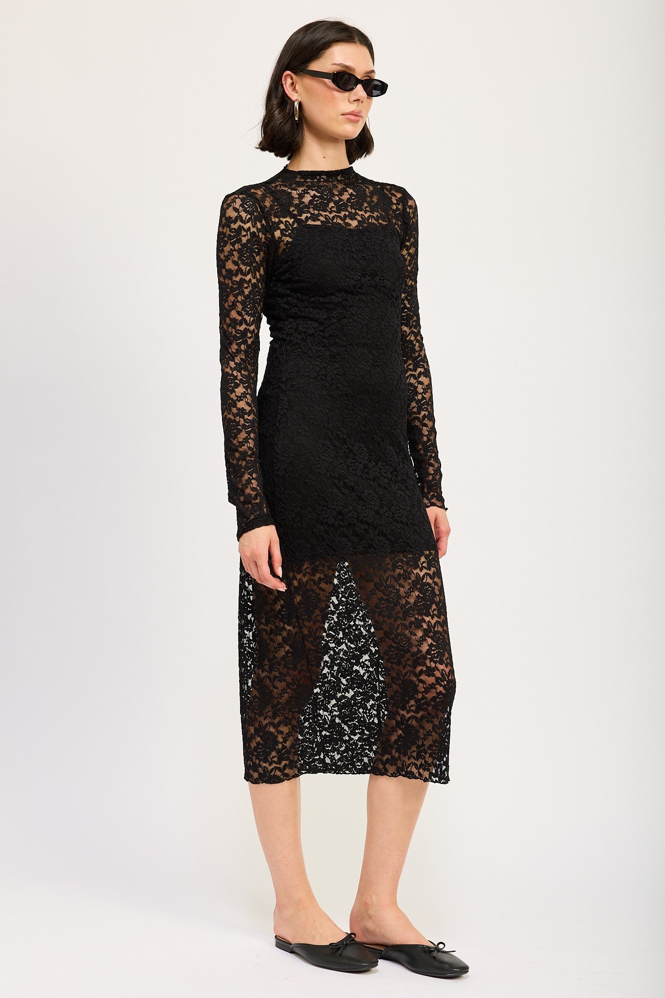 Mock Neck Midi Lace Dress Clothing Emory Park   