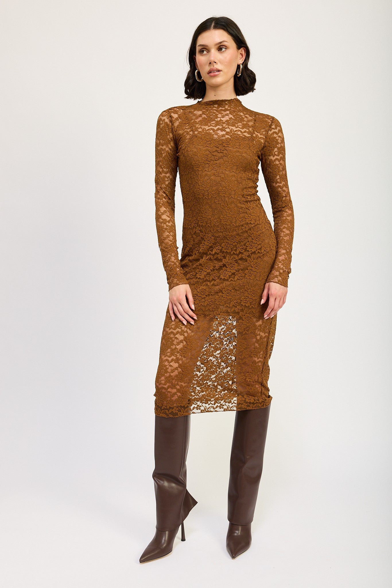 Mock Neck Midi Lace Dress Clothing Emory Park   