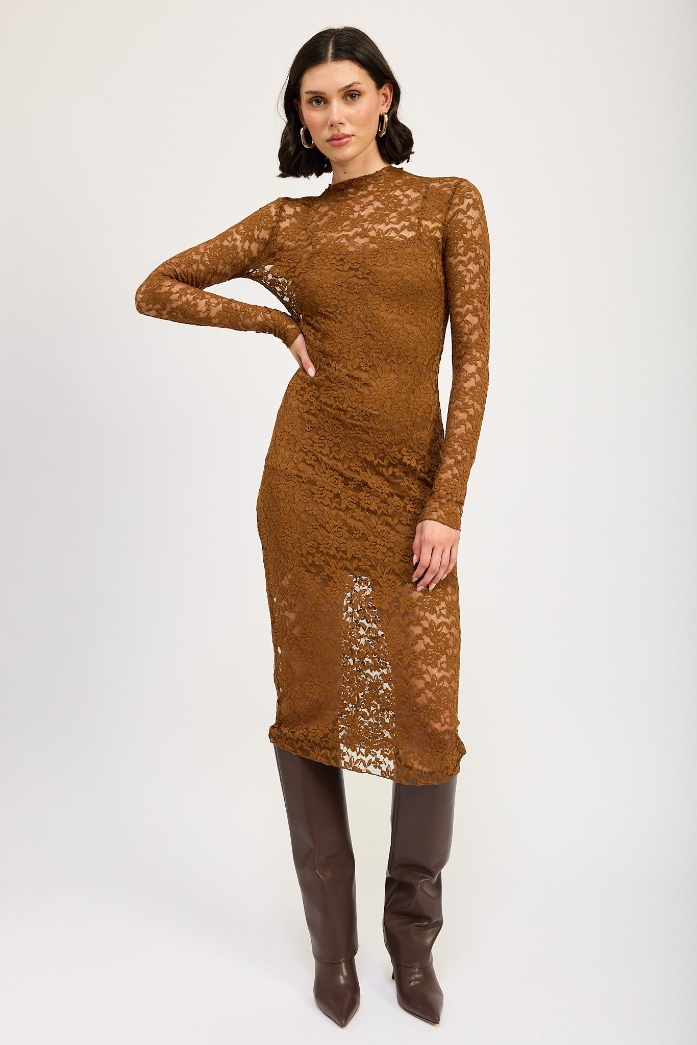 Mock Neck Midi Lace Dress Clothing Emory Park   