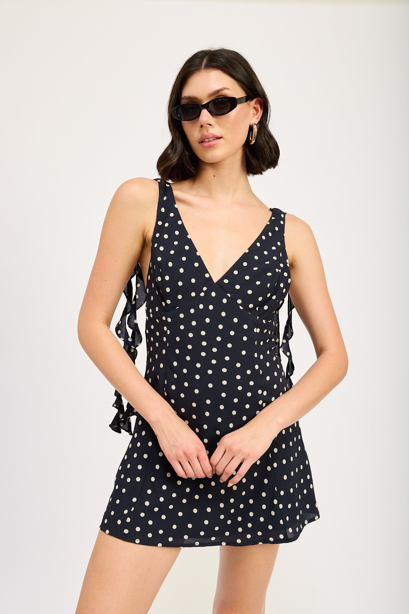 Polka Dot Ruffled Accent Mini Dress Clothing Emory Park   