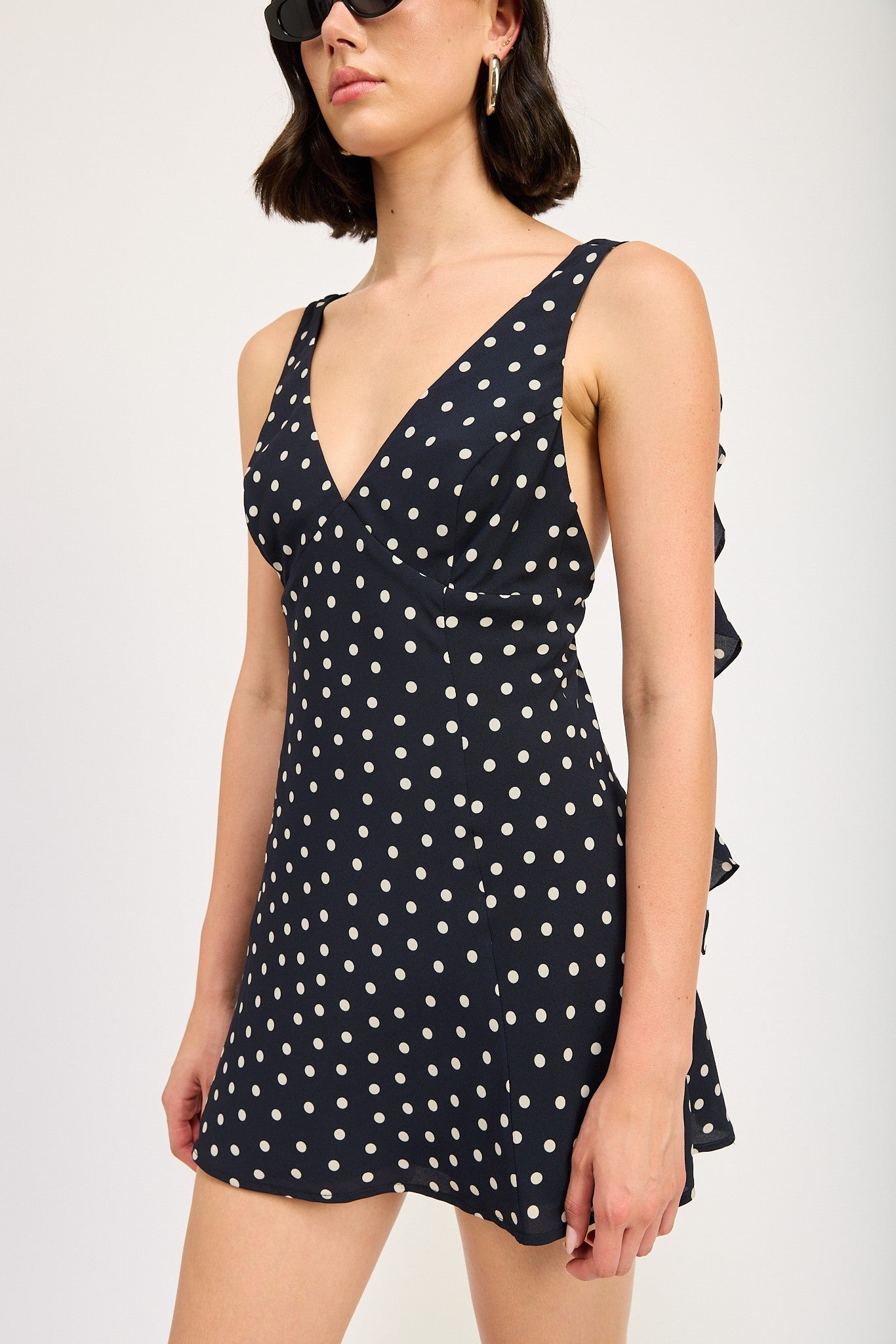 Polka Dot Ruffled Accent Mini Dress Clothing Emory Park NAVY S 