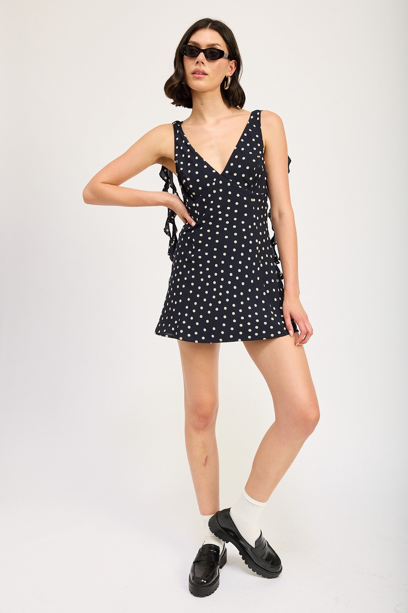 Polka Dot Ruffled Accent Mini Dress Clothing Emory Park   