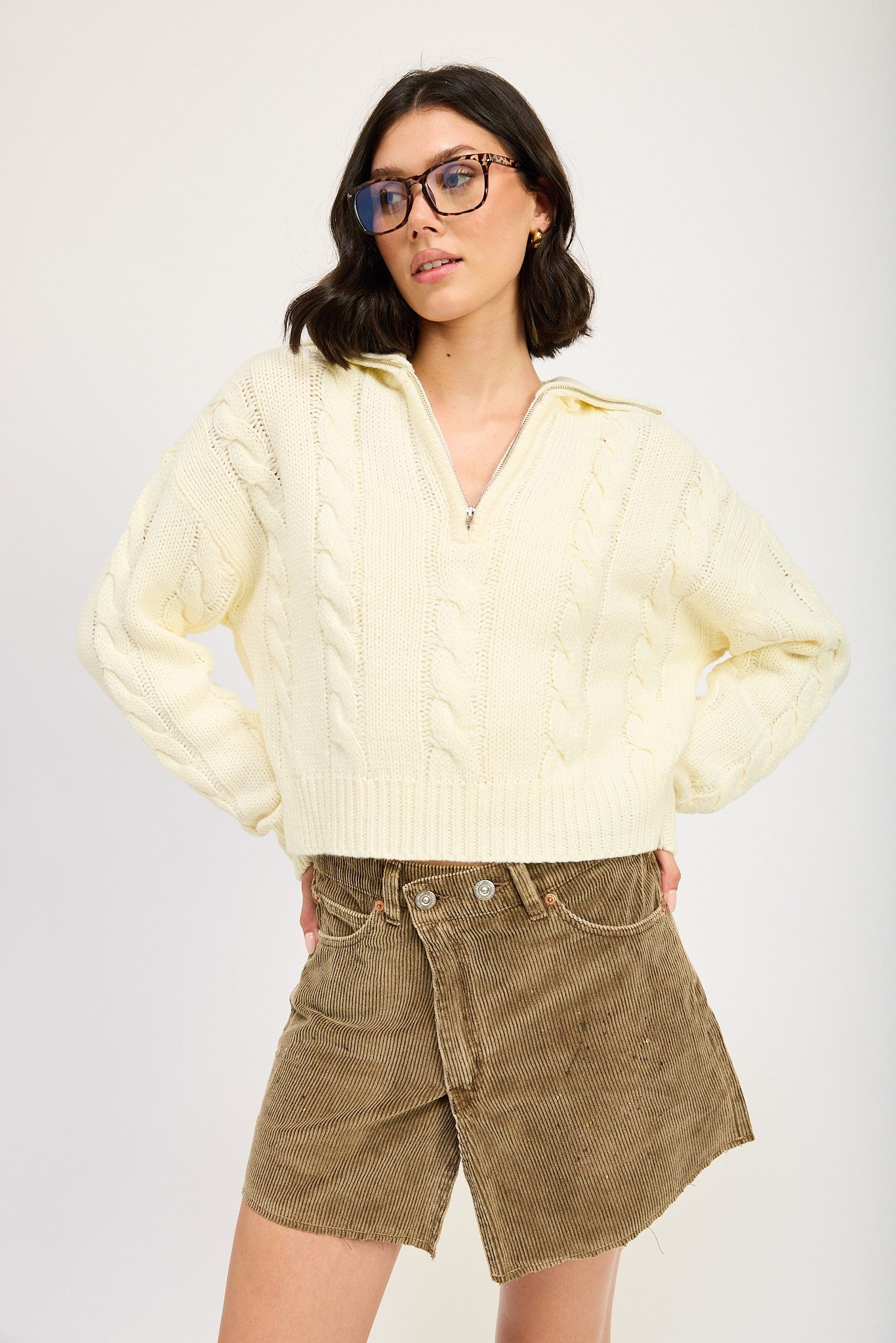 Cable Knit Sweater with Half Zip Clothing Emory Park   