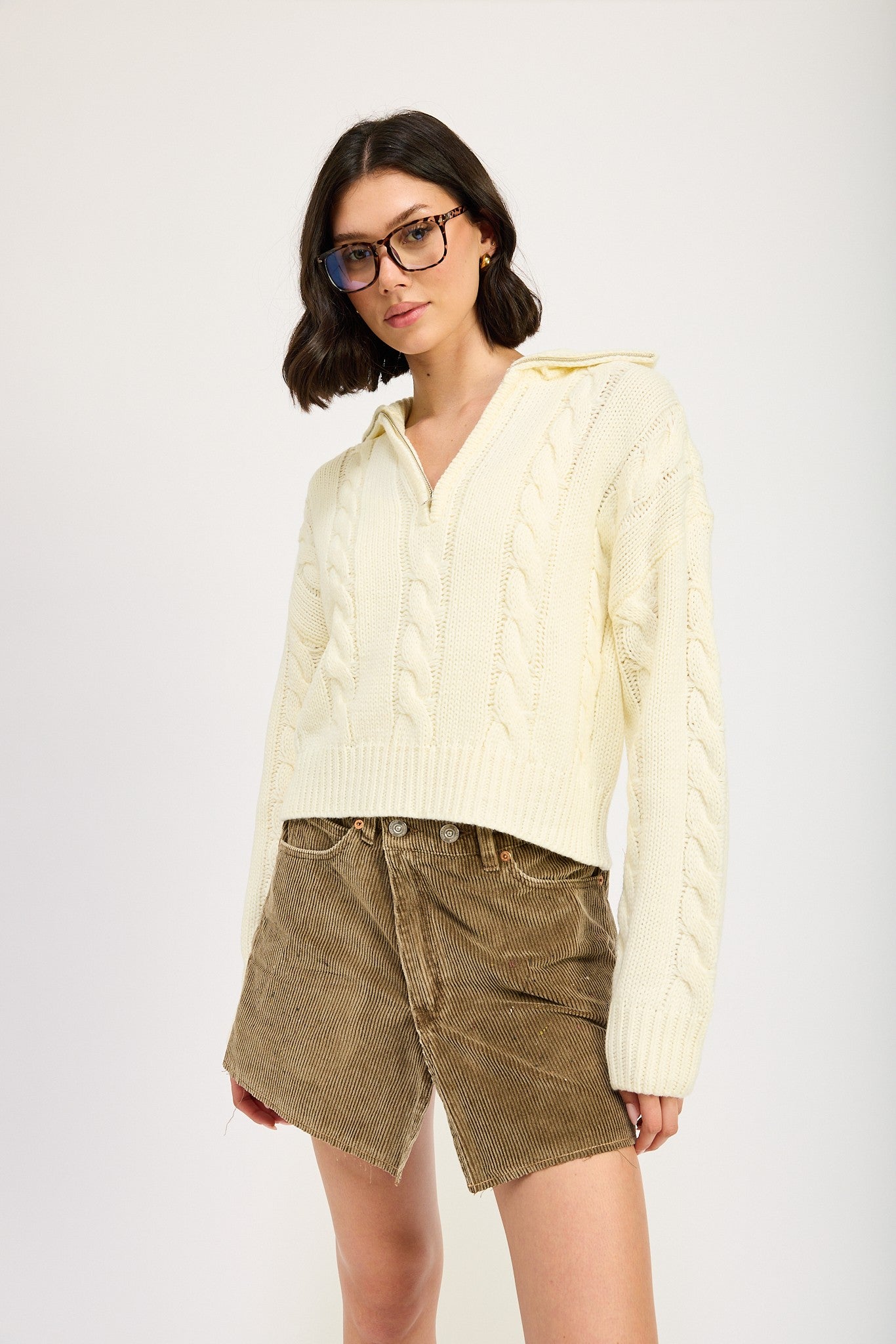 Cable Knit Sweater with Half Zip Clothing Emory Park   