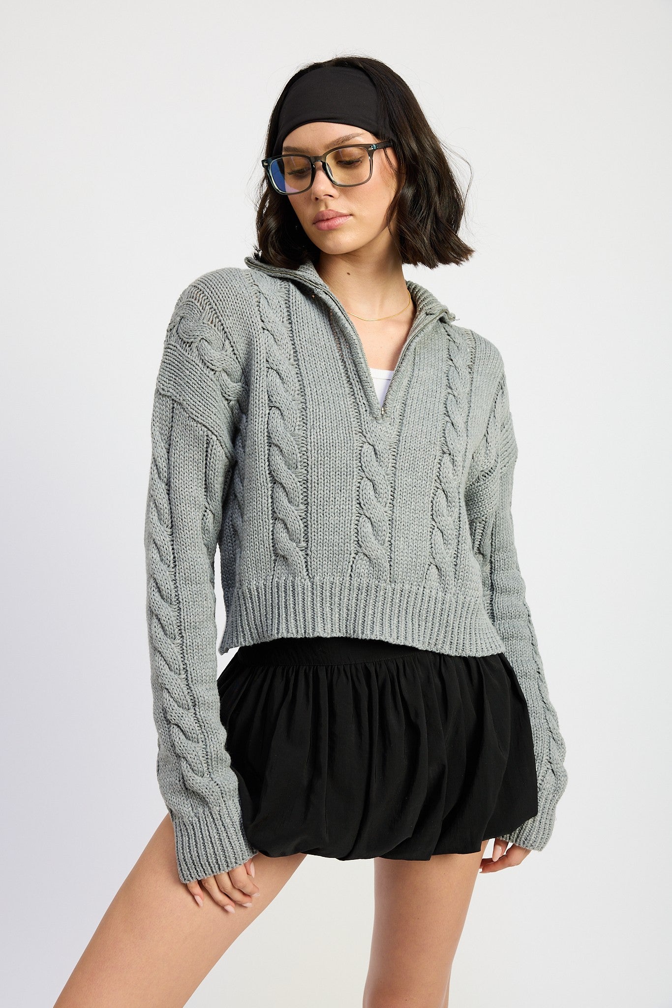 Cable Knit Sweater with Half Zip Clothing Emory Park   