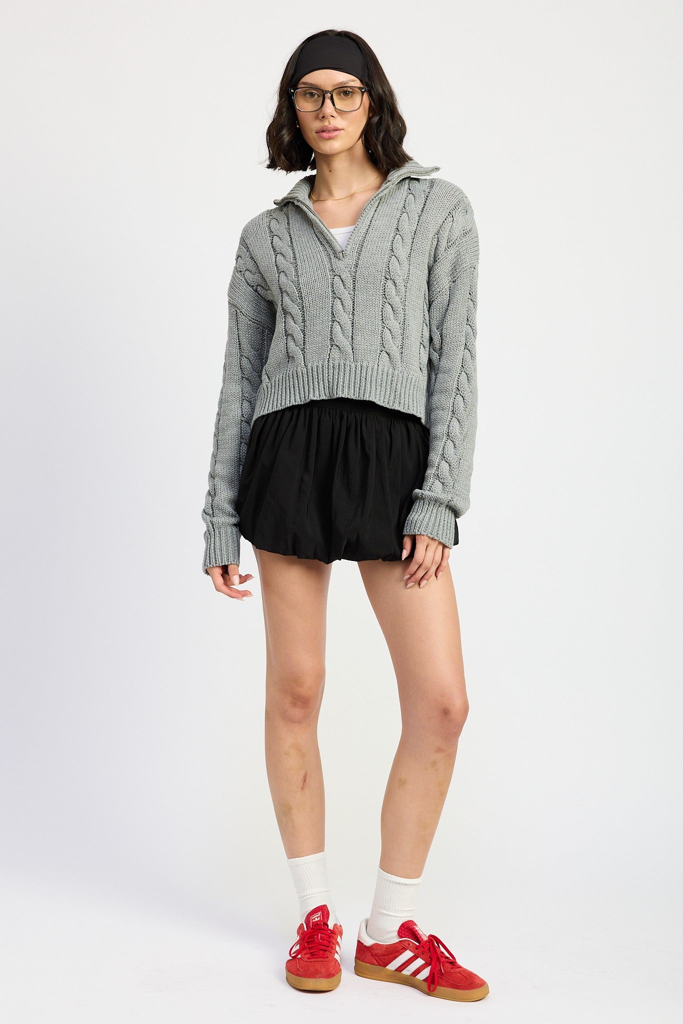 Cable Knit Sweater with Half Zip Clothing Emory Park   