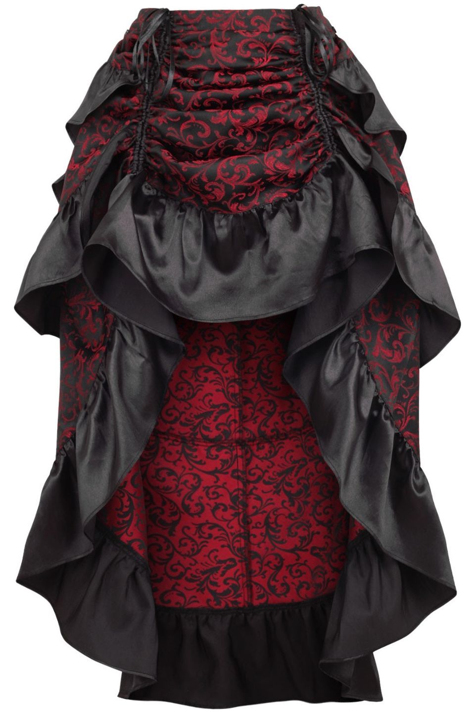 Brocade Adjustable High Low Bustle Skirt Clothing The Melted Manor Regular Red 