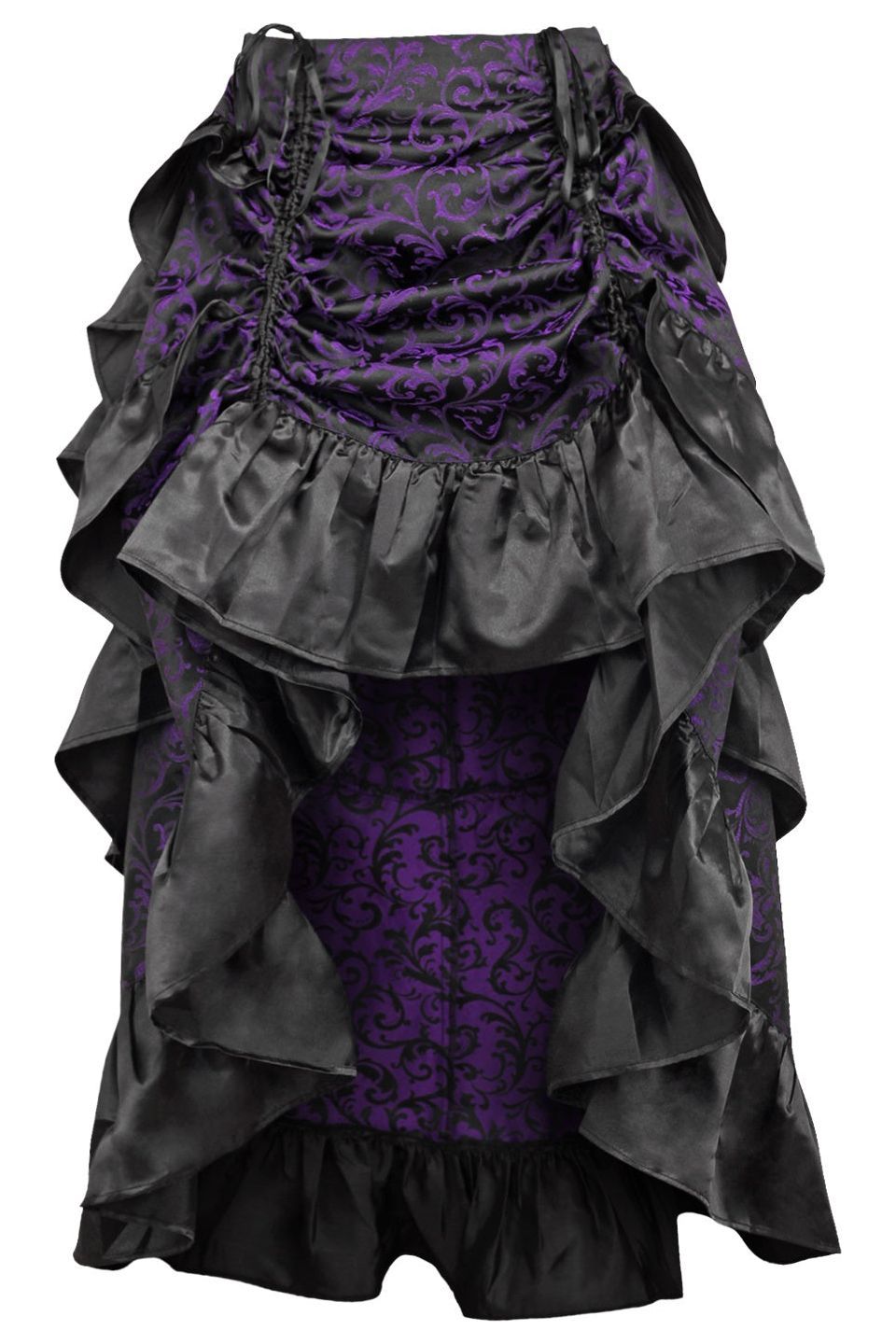 Brocade Adjustable High Low Bustle Skirt Clothing The Melted Manor Regular Purple 