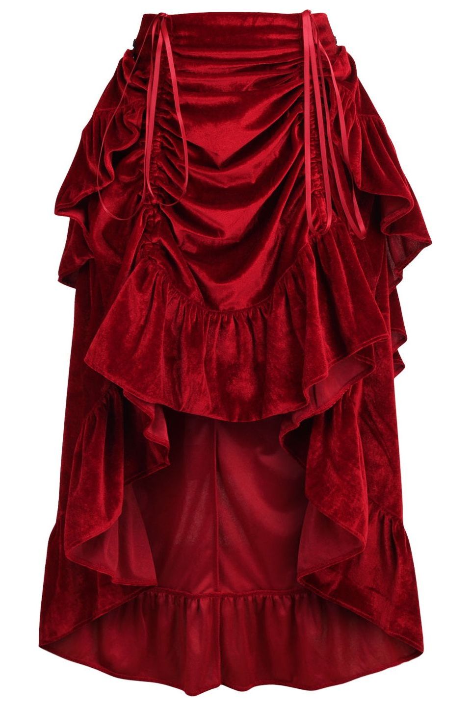 Velvet Adjustable High Low Bustle Skirt Clothing The Melted Manor Regular Red 