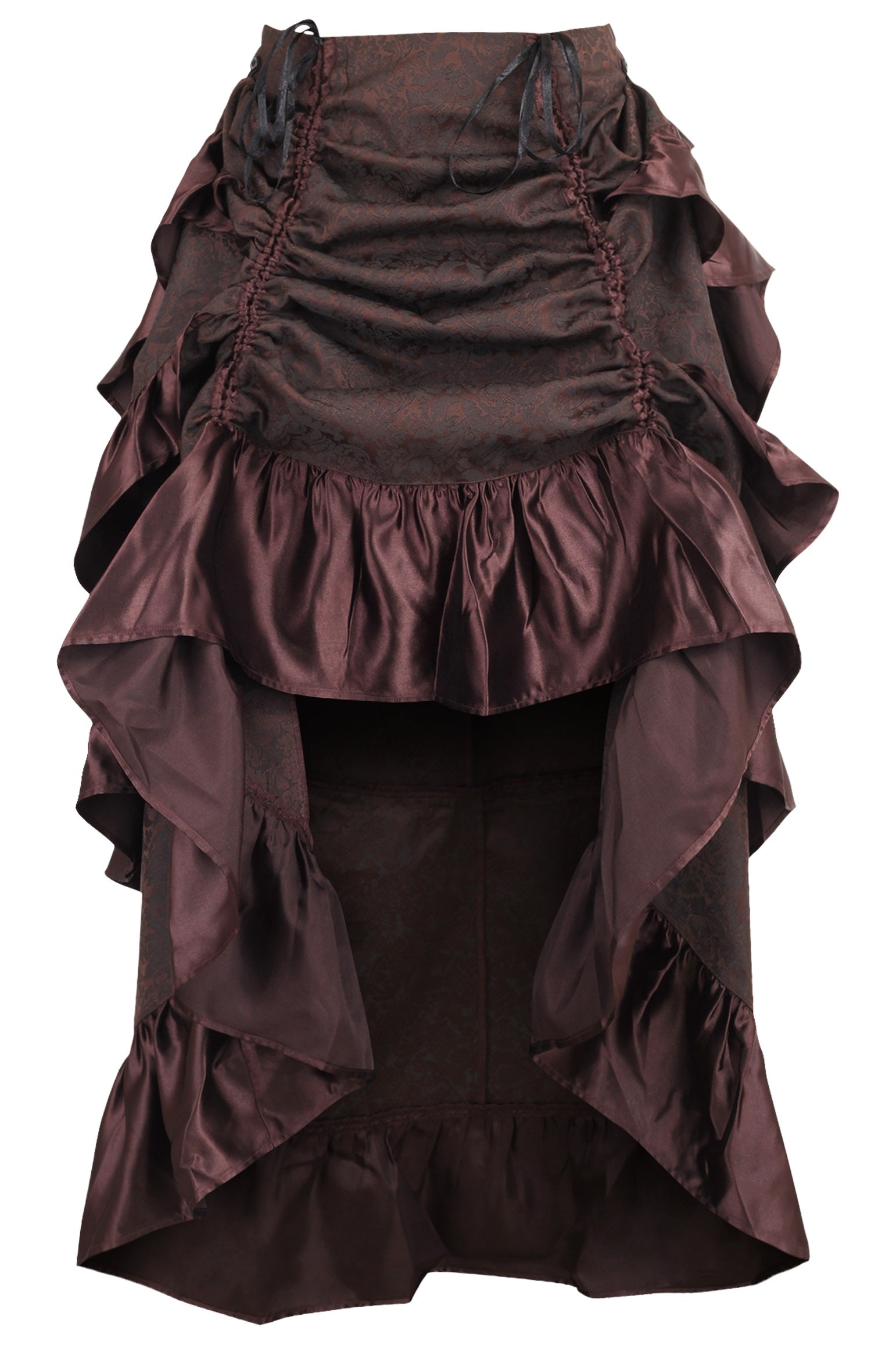 Brocade Adjustable High Low Bustle Skirt Clothing The Melted Manor Regular Brown 