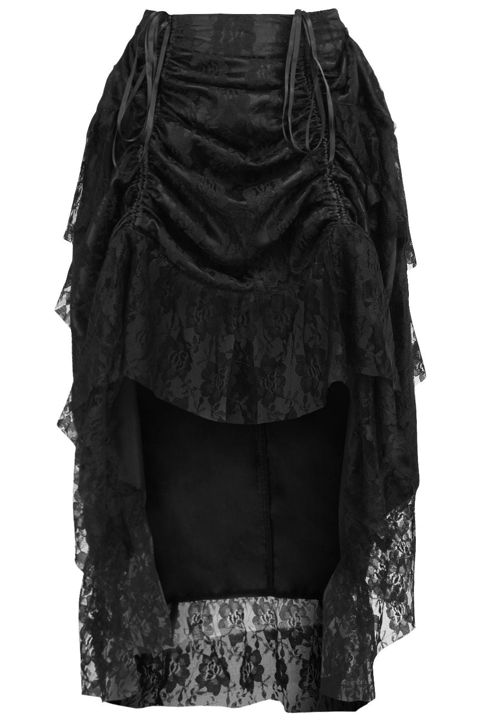 Lace Adjustable High Low Bustle Skirt Clothing The Melted Manor Regular Black 