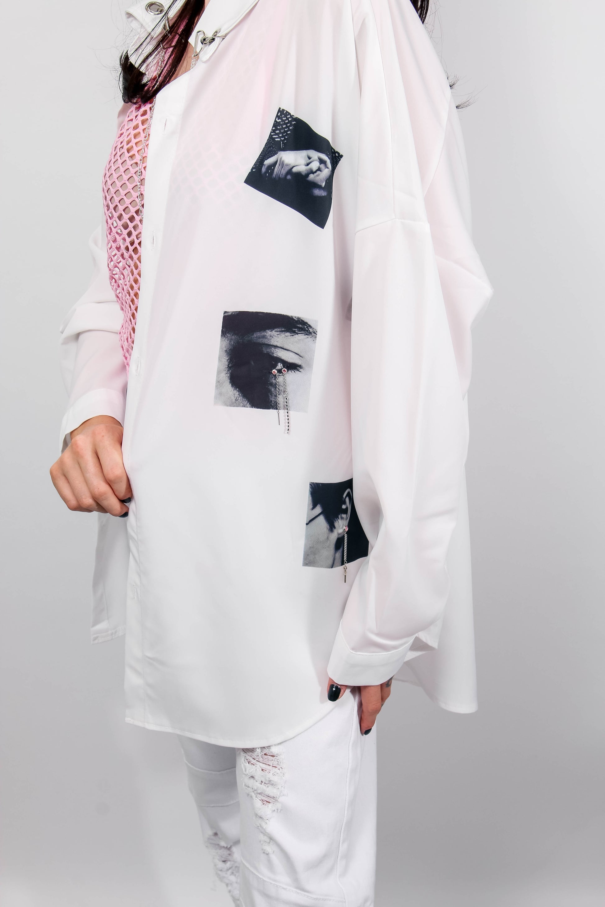 Crying Photo Button Down Shirt Clothing Venuex S White 