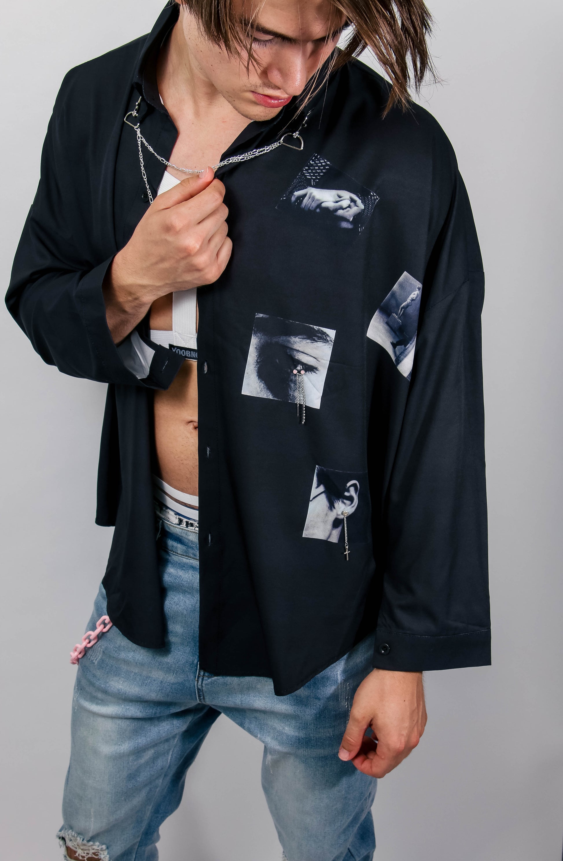 Crying Photo Button Down Shirt Clothing Venuex S Black 