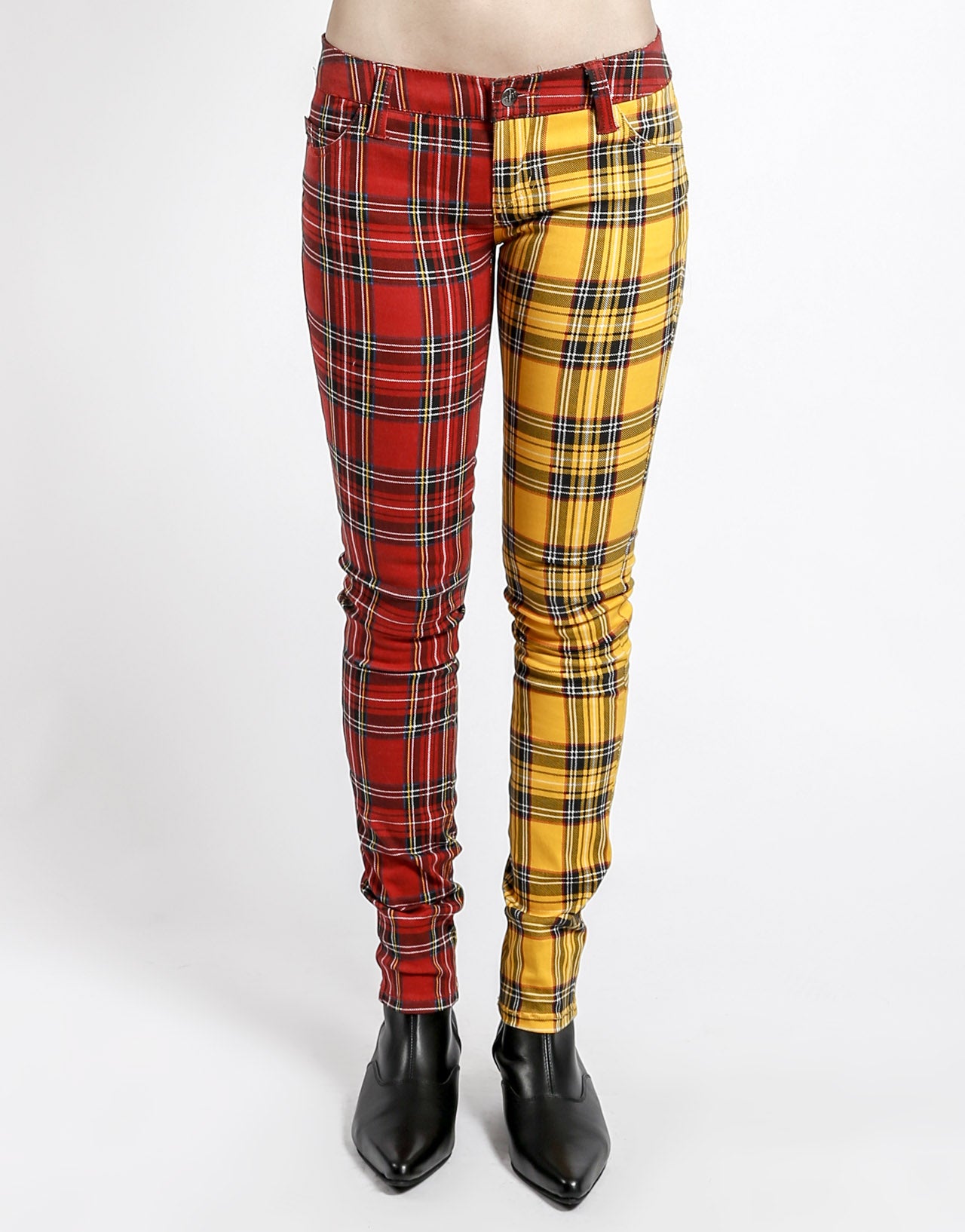 Split Red Tartan Hip Hugger Jeans Clothing Tripp NYC   