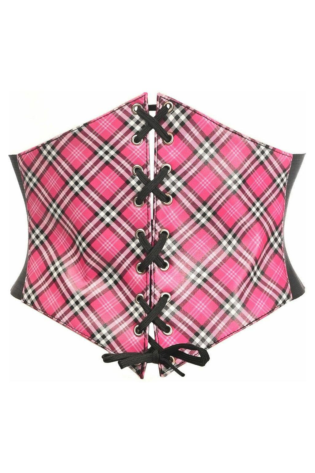 Plaid School Girl Lace-Up Corset  Belt Cincher Clothing The Melted Manor XLarge Pink 