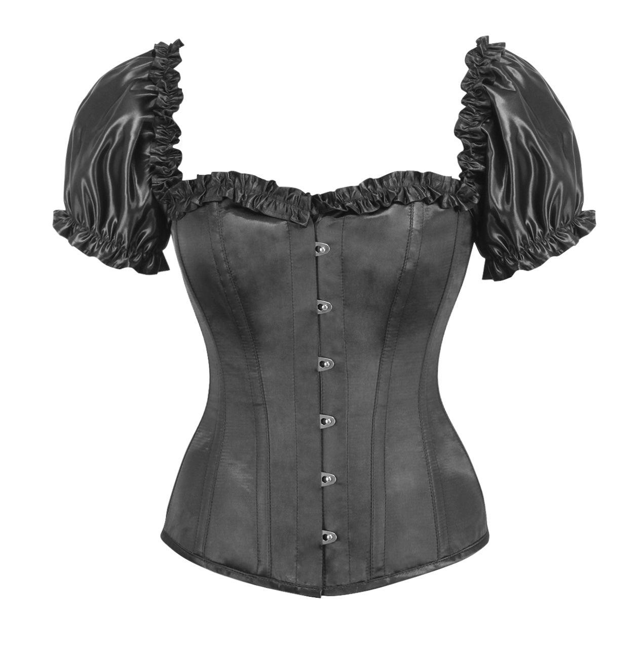 Sabrine Satin Puff sleeve Corset Clothing The Melted Manor Black S 