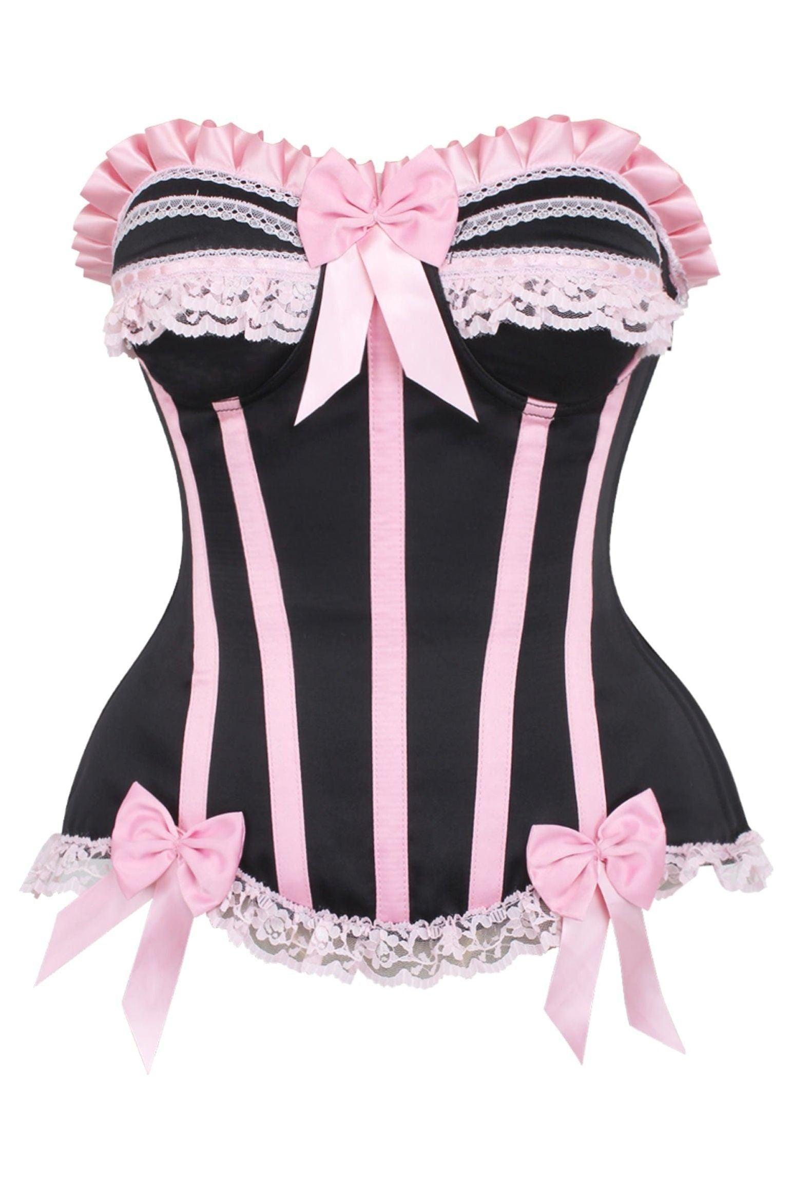 Black/Pink Satin Fullbust Corset Clothing The Melted Manor Large  