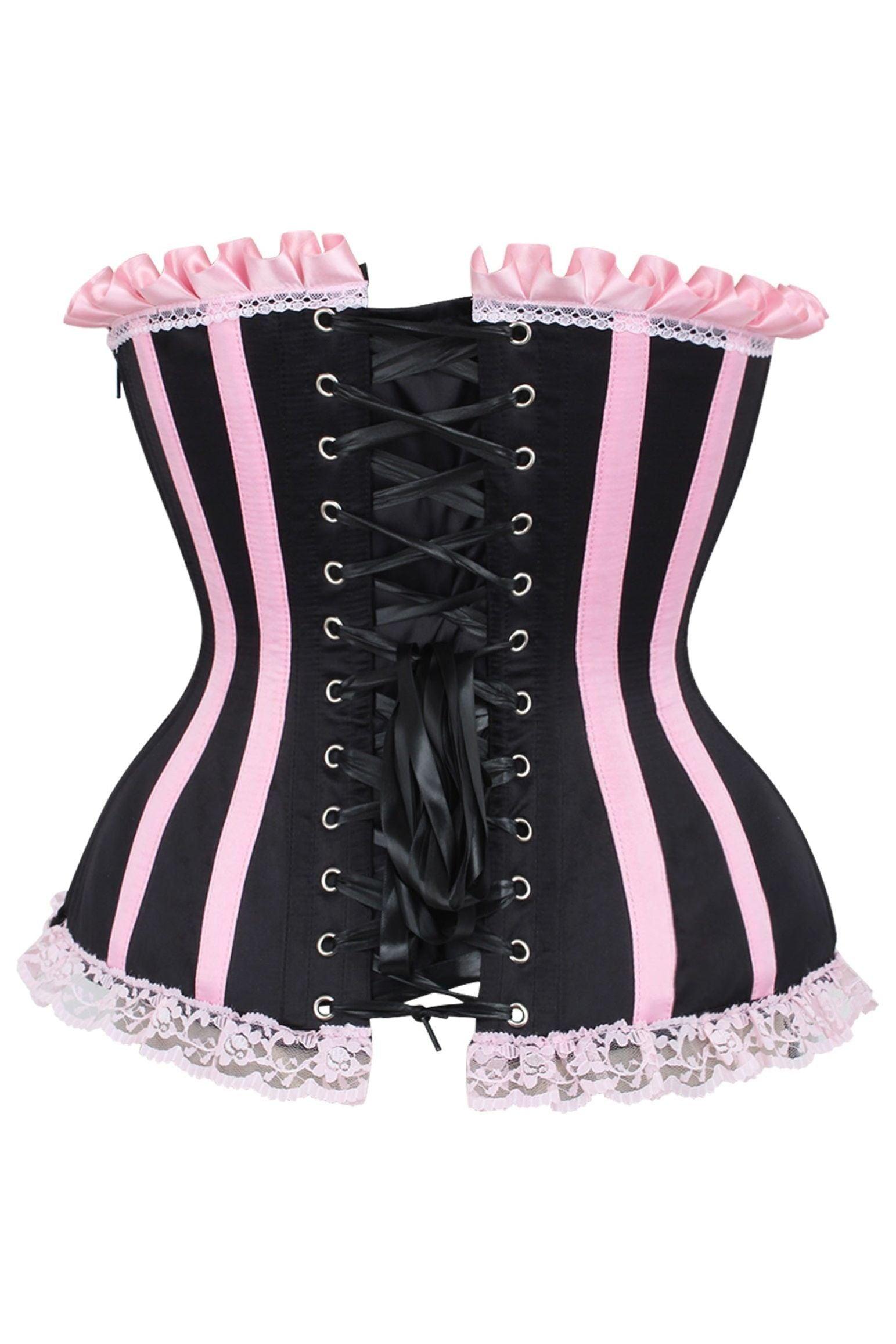 Black/Pink Satin Fullbust Corset Clothing The Melted Manor   