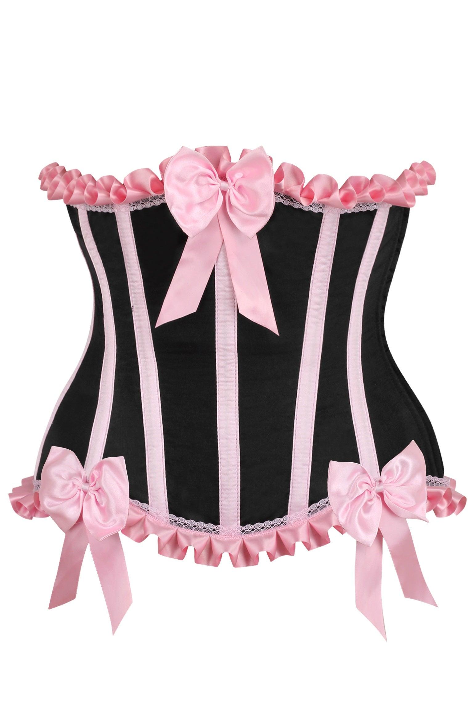 Black/Pink Satin Underbust Corset Clothing The Melted Manor XSmall  