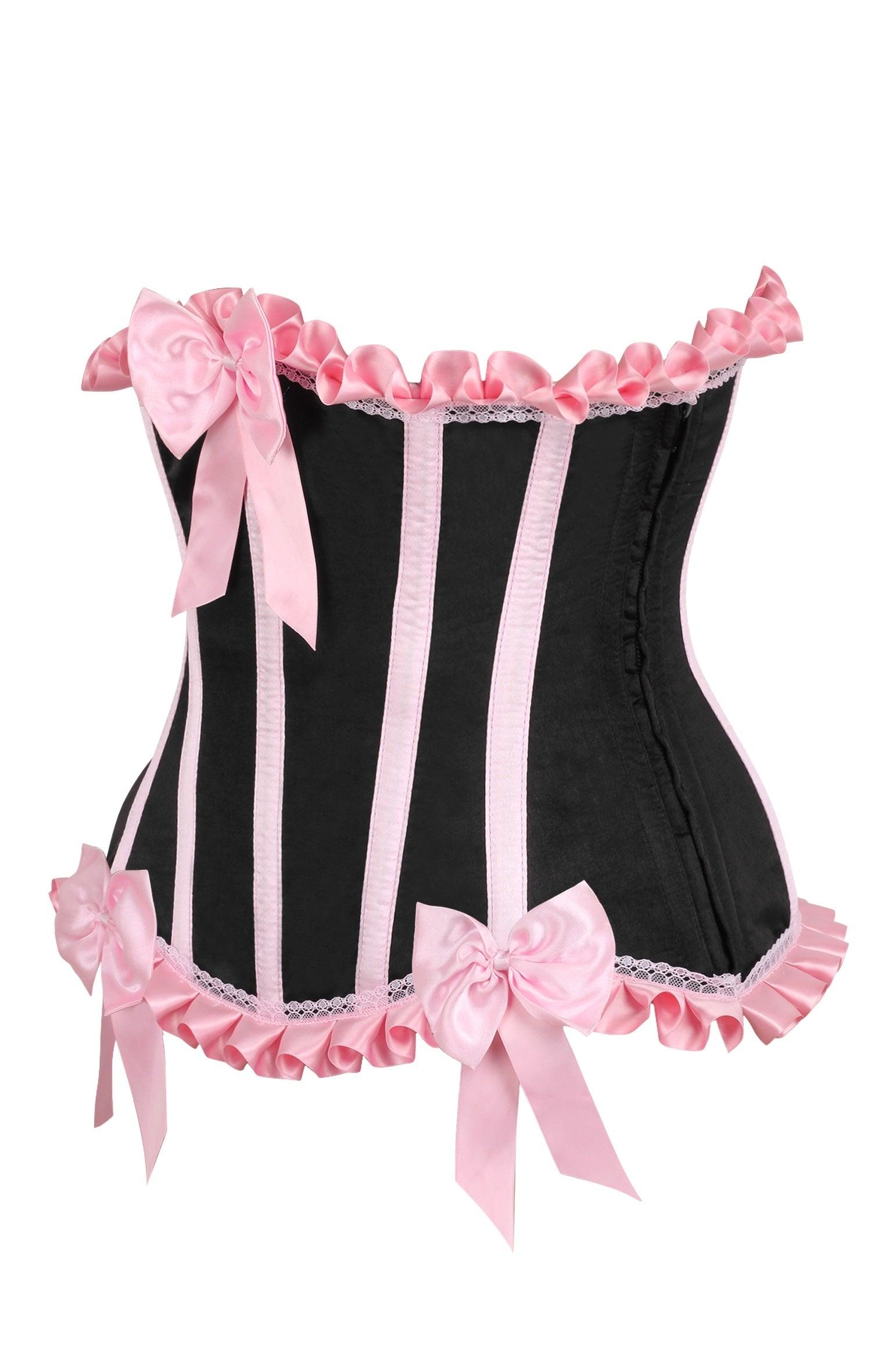 Black/Pink Satin Underbust Corset Clothing The Melted Manor   