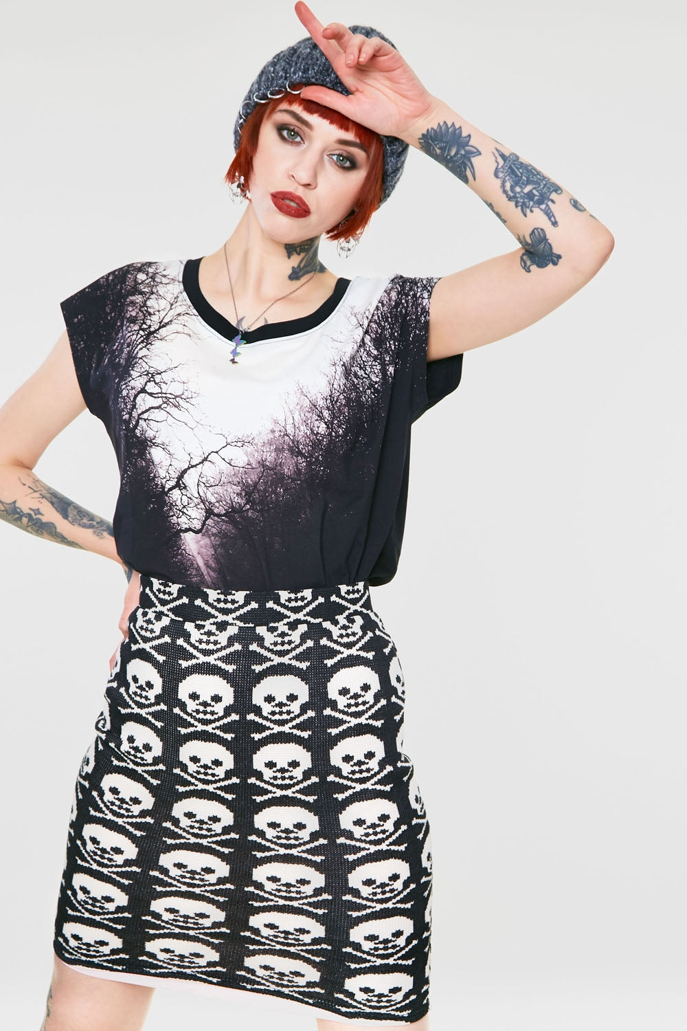 Skull Knit Midi Skirt Clothing Jawbreaker   