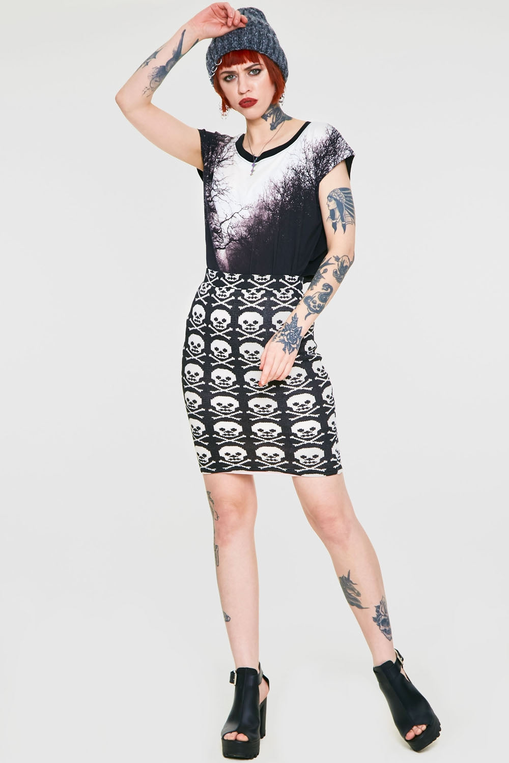 Skull Knit Midi Skirt Clothing Jawbreaker   