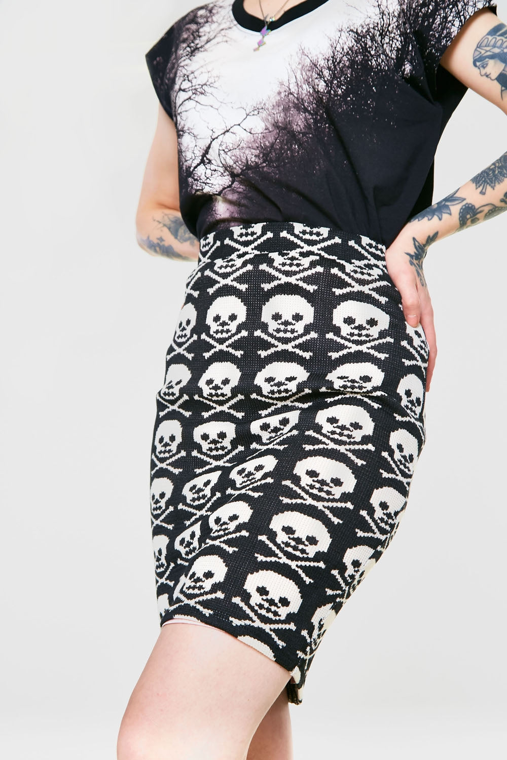 Skull Knit Midi Skirt Clothing Jawbreaker L  