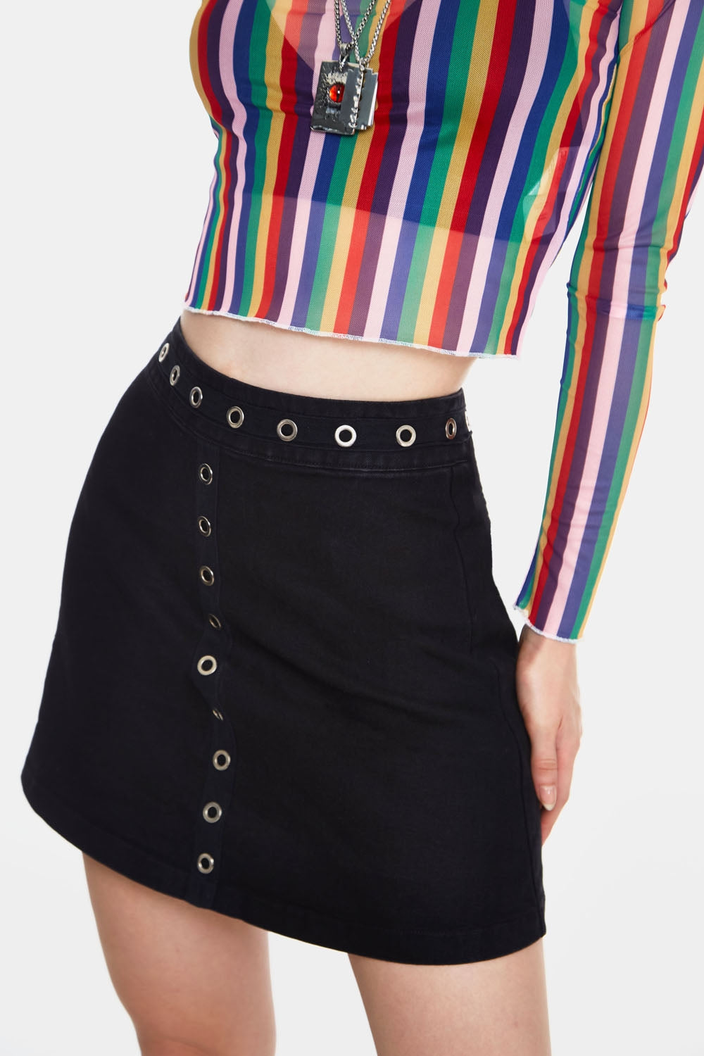 Grommet Detail A-Line Mini Skirt Clothing Jawbreaker S  